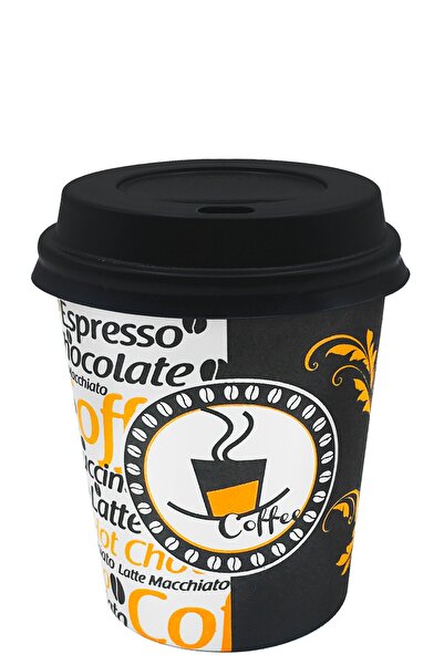 Aygün Cup 7 Oz Siyah Kapaklı Karton Bardak Otomat Çay Kağıt Bardak 180 ml - 100'lü