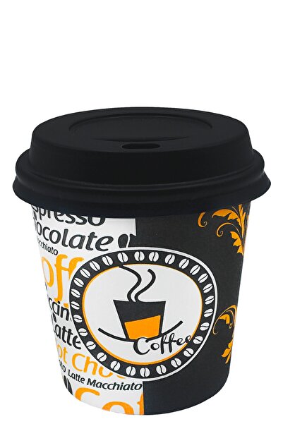 Aygün Cup 5 Oz Black Paper Cup with Lid Vending Machine Tea Paper Cup 160 ml ...