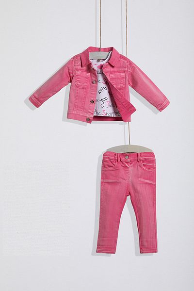 Wogi Baby Girl Denim Jacket Trousers Set 3 Pieces (3-18 Months)