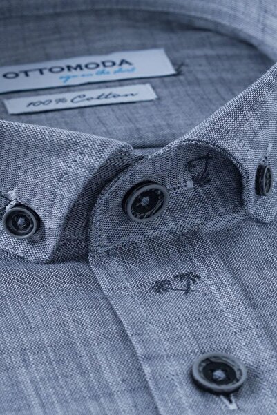 Ottomoda Erkek Keten Desenli Kısa Kollu Gömlek