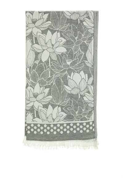 rosa bianca Missi Grey Water Lily Pattern Jacquard Cotton Peshtemal