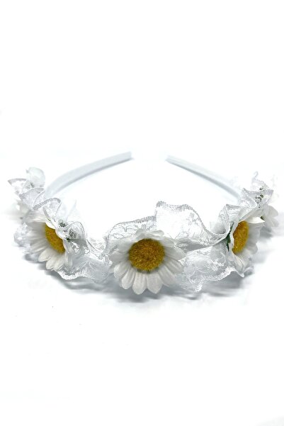 Tahtakaledeyim Dantelli Papatya Süslemeli Çocuk Tacı Beyaz Renk