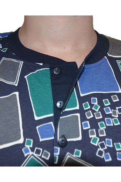 Nur Aka by Nurteks Men's Patterned Navy Blue Collar Buttoned Plus Size Pajama Set