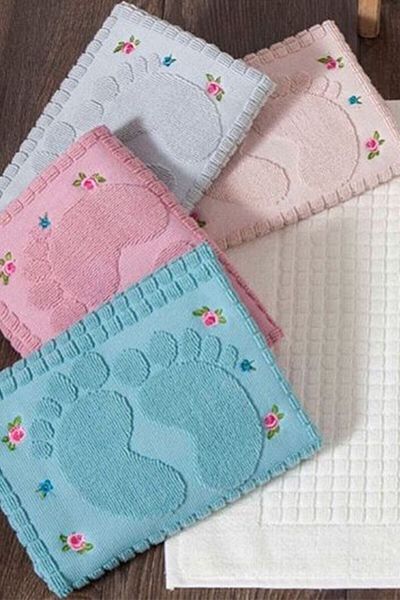 Çapa Home 3 Foot Towels Lilac-Sky Blue-Ecru Color Embroidered Foot Towel 100% Cotton Size:50X70