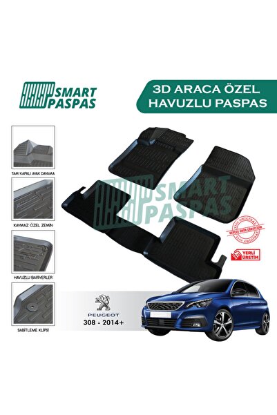 smart paspas Peugeot 308 2014 Ve Sonrası 3d Havuzlu Paspas