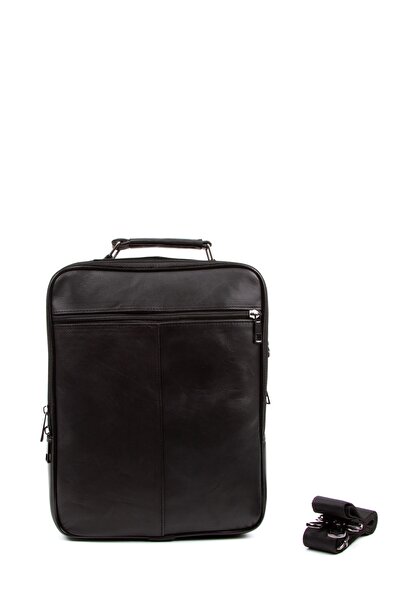 Newish Чоловіча сумка з натуральної шкіри зі сталевим каркасом, великого розміру - чорна