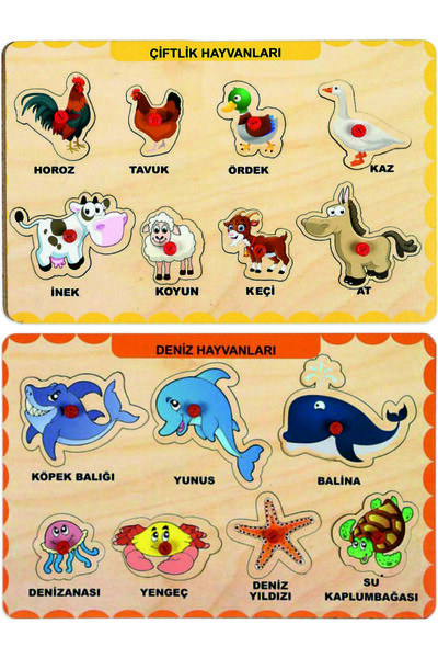 MAKETÇİNİZ 2 Adet Ahşap Tutmalı Puzzle Yapboz Puzzle Seti