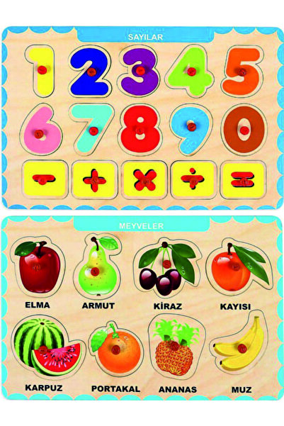 MAKETÇİNİZ مجموعة ألغاز الصور المقطوعة بقبضة خشبية مكونة من قطعتين