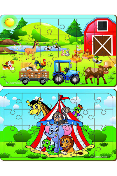 MAKETÇİNİZ Ahşap 24 Parça Eğitici 2 Adet Yapboz Puzzle Seti