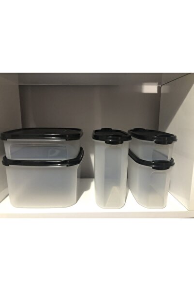 Tupperware Oval Set 5’li Kuru Gıda Saklama Seti Siyah Kapak