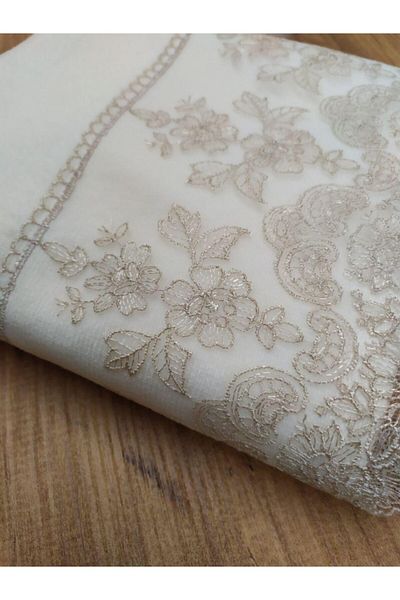 Çeyiz Bahçesi Βελούδινη πετσέτα Mira Cappuccino French Guipure Cream 50&90