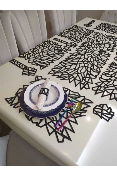 SEHARA عداء، تحديد الموقع مفرش المائدة. 19 قطعة جلد-أسود-