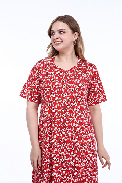 Nehir tekstil Pentagonal Collar Piece Stitched Half Sleeve Plus Size Cotton Combed Dress