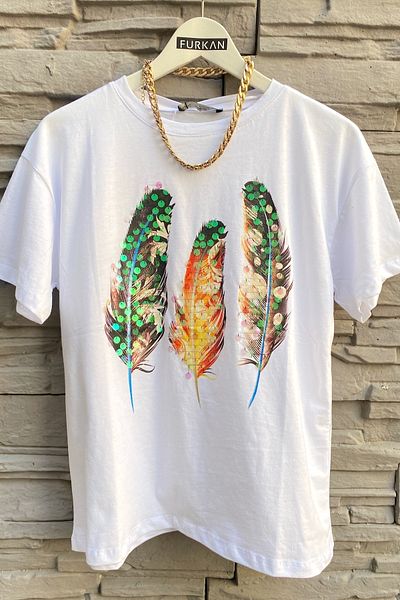 FEMELLE Tricou de damă din bumbac cu paiete, model alb