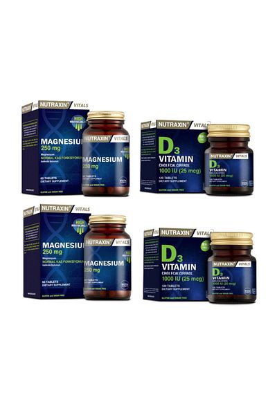 Nutraxin Magnesium and Vitamin D3 Supplement - 250Mg60 Tablets + 1000 Iu 120 Tablets X2 Pieces