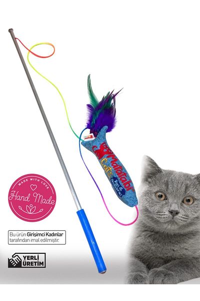 MATATABİ CATS لعبة صيد القطط من القطيفة مع صوت من Jr.fish، مقاس 50 سم (لا تحتوي على نسيج القطط/الأعشاب) مع مقبض