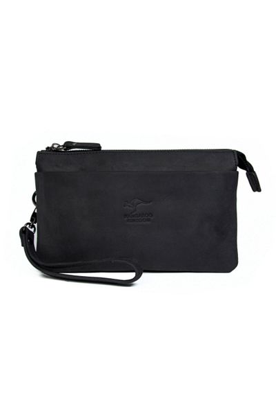 KANGAROO KINGDOM Black Men's Handheld Clutch Bag Genuine Cowhide Leather Crazy Horse 5488-zs