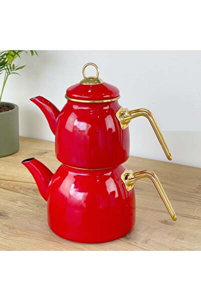 Ebru Metal Ahir Ticaret Emaye Golden Çaydanlık Takımı Büyük