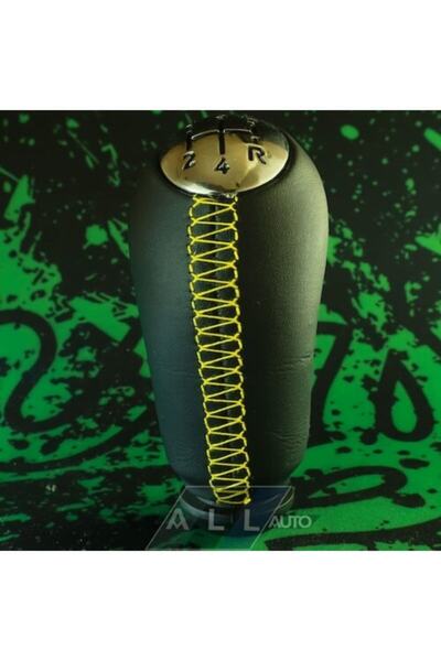AutoAll Duster Logan Sandero Yellow Leather Stitched Shiny Cover Gear Shift Knob