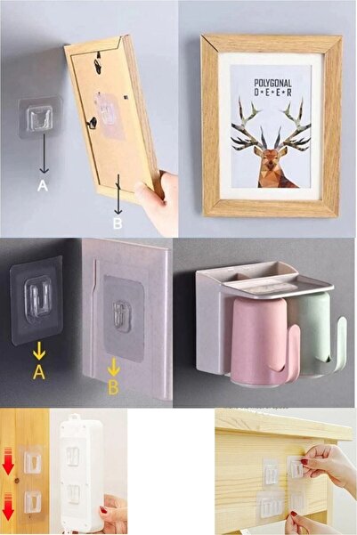 Kitchen Beauty Çift Taraflı Yapışkanlı Geçmeli Klips Eşya Sabitleme Askısı Şeffaf Duvar Kancası