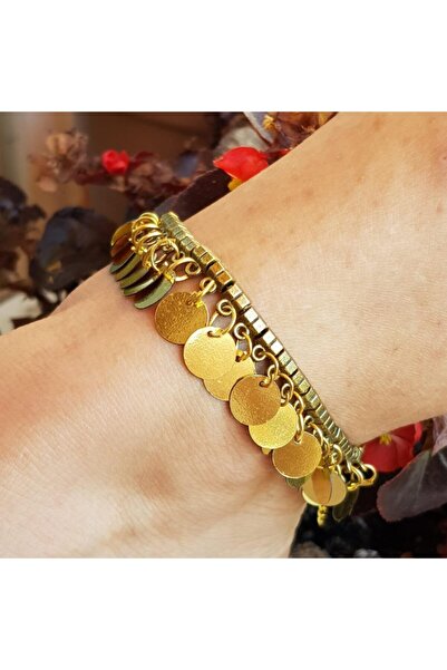 Handmade By HLY Gold Color Sequin Detailed Dangle Anklet