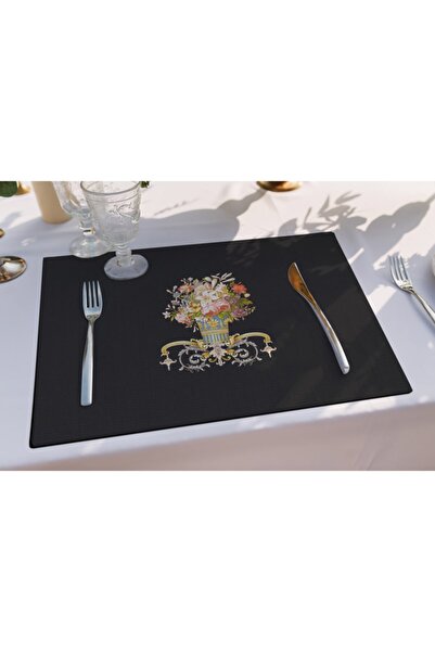 Adawall Black Figurative Flower Fabric American Service Set of 4 (linen, NationalWashing and Fading Certificate)