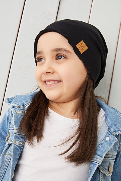 Babygiz Siyah Kız Çocuk Bebek Şapka Bere Yumuşak %100 Pamuklu Penye Trend Seri