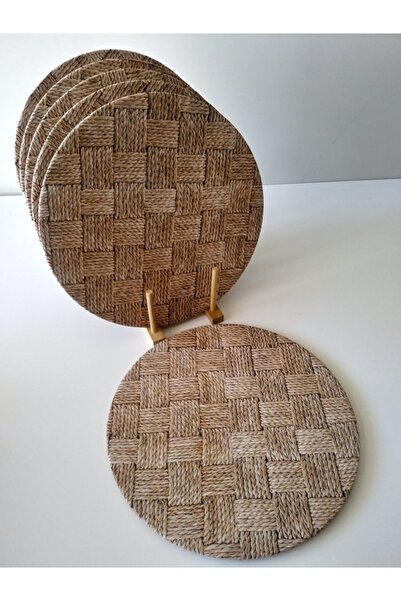 Ayşemce مفرش أطباق مكون من 6 قطع (أدوات مائدة مطبوعة بنمط محبوك من القش)