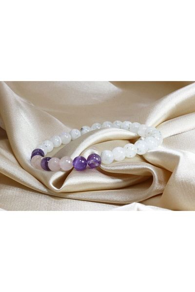 ILGIN DOĞAL TAŞ TAKI Moon Stone Amethyst Pink Quartz Bracelet / Natural Stone Mixed Bracelet