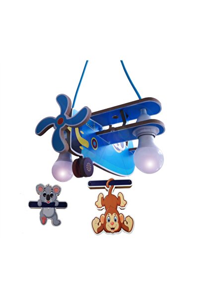 Genel Markalar AHŞAP PANDA UÇAK ÇOCUK ODASI AYDINLATMA