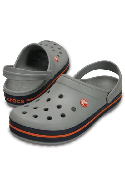 Crocs Unisex Gray Orange Striped Crocband Slippers - 11016-01U