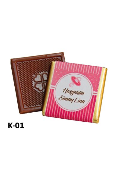 Melodi Çikolata Isimli Bebek Çikolatası Kız Bebek Pembe 48 Adet