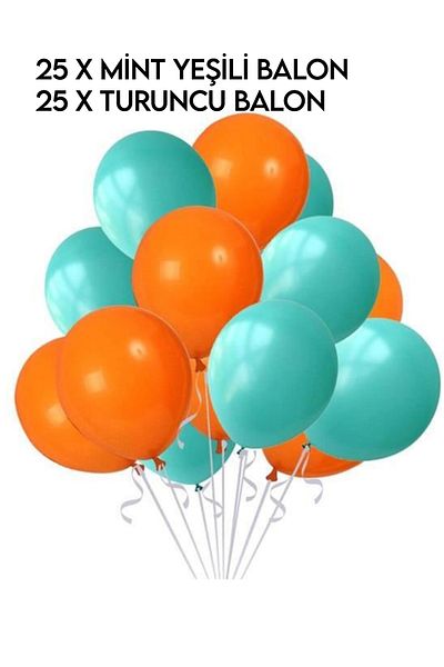 Parti dolabı Pack of 50 Mint Water Green Macaron Balloons - Orange Metallic Pearlescent Balloon
