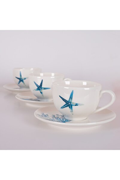 TEBAK COLLECTION 6-Piece Marine Patterned Turkish Coffee Cup