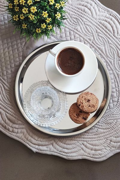 ÖzSa Home 6 Pieces Stainless Steel Round Serving Plate Presentation Tray 21.5cm