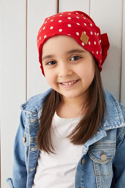 Babygiz Kırmızı Beyaz Çocuk Bebek Şapka Bere Yumuşak %100 Pamuklu Penye Elit Seri