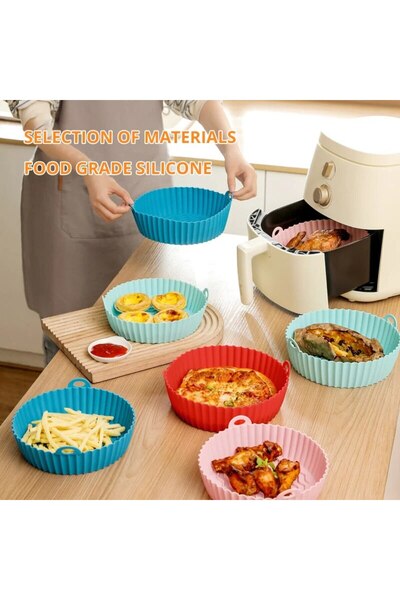 Choice 1pc Air Fryer Silicone Baking Tray Mat Circular High-temperature Resistant Foldable Food Grade Do...