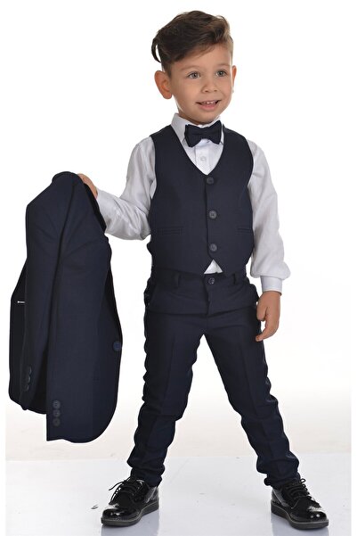 Buse&Eylül Bebe Navy Blue Vest and Bow Tie Boy's Suit
