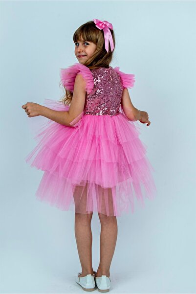 Buse&Eylül Bebe Pink Sequin Girl's Party Dress