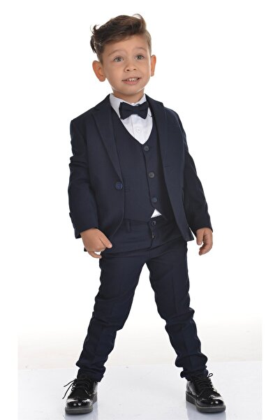 Buse&Eylül Bebe Navy Blue Vest and Bow Tie Boy's Suit