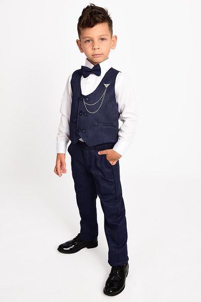 Buse&Eylül Bebe Navy Blue Chain Detailed Boys' Tuxedo Suit