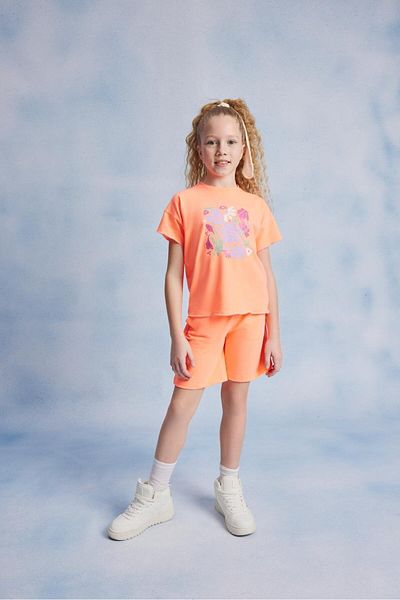 LUESS Girl's 100% Cotton Floral Printed T-Shirt Set