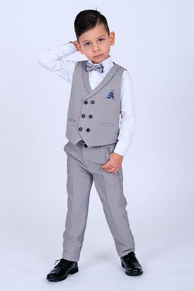Buse&Eylül Bebe Gray Handkerchief Detailed Boys' Tuxedo Suit