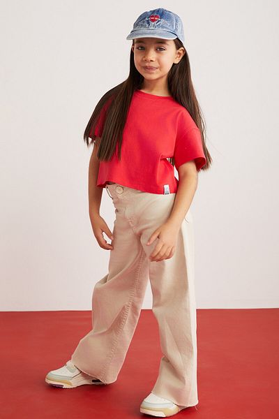GRIMELANGE HEIDA-GRM24022- 100% cotton ornamental extravagant female child short-sleeve tshirt kids tshirt Red T-Shirt