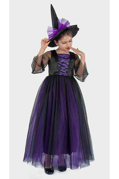 Buse&Eylül Bebe Witch with Purple Hat Concept Girl's Birthday Party Dress