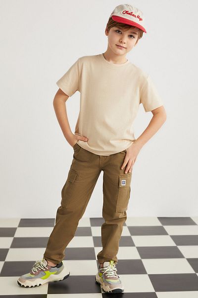 GRIMELANGE Lorenz Boy's 100% bavlna Crew Neck Volný střih Béžové tričko s krátkým rukávem