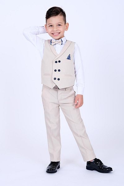 Buse&Eylül Bebe Cream Handkerchief Detailed Boy's Tuxedo Suit