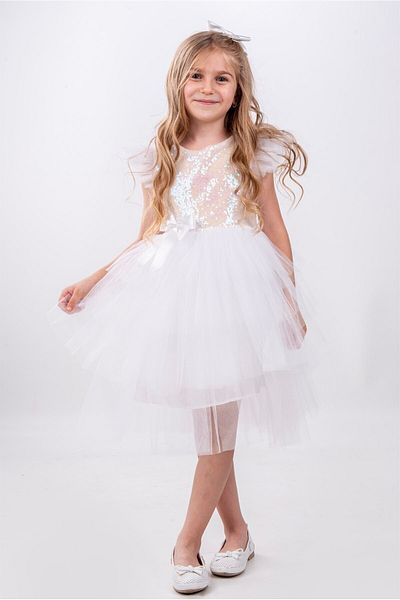 Buse&Eylül Bebe Φόρεμα για πάρτι για κορίτσια με λευκή παγιέτα