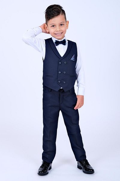Buse&Eylül Bebe Navy Blue Handkerchief Detailed Boys' Tuxedo Suit