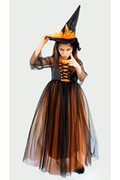 Buse&Eylül Bebe Witch with Orange Hat Concept Girl's Birthday Party Dress